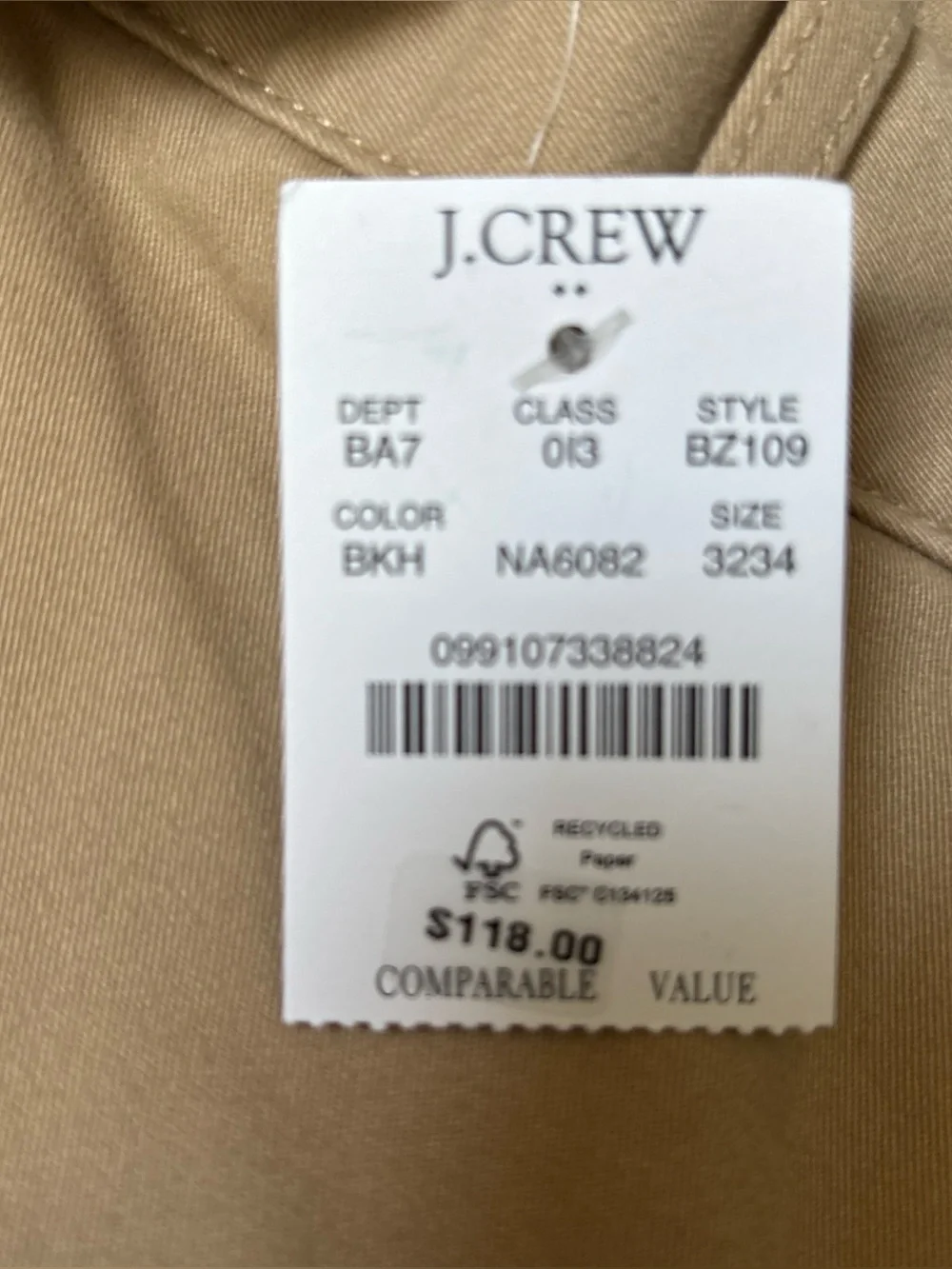 J. Crew Tan Khaki Cotton-Blend Pants